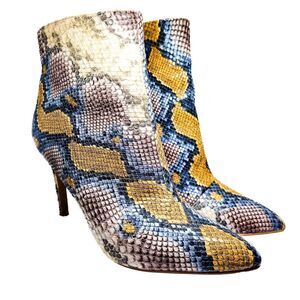 Express Snakeskin Thin Heel Booties - Women's Size 8 - Blue, Cream